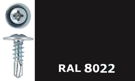 Саморез-клоп с буром 4,2х25 окрашенный, RAL 8022 (черно-коричневый) - фото